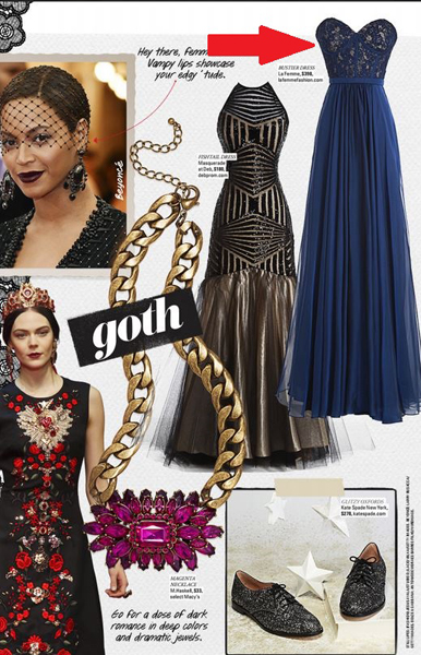 La Femme Style 21079 (right) in Seventeen Magazine Prom 2015 Edition