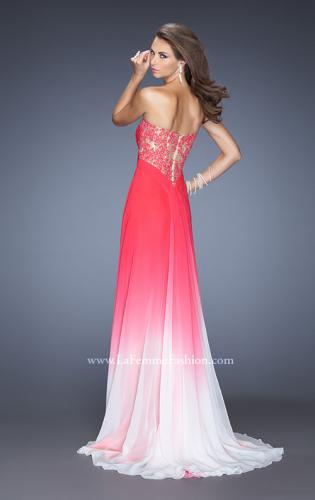 Picture of: Ombre Chiffon Prom Dress with Criss Cross Ruched Bodice in Pink, Style: 20167, Back Picture