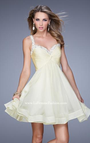 Picture of: Flirty Chiffon Skirt Cocktail Dress with Pearls and Stones in Yellow, Style: 20677, Detail Picture 3