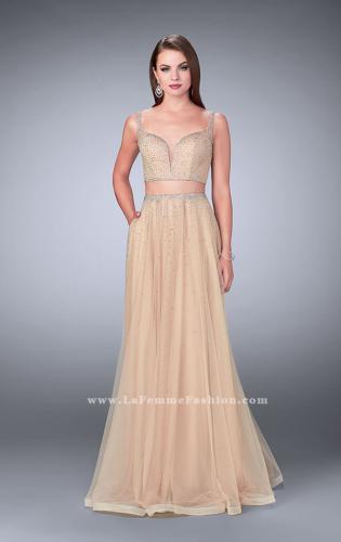 Picture of: Two Piece A-line Prom Dress with Beaded Tulle Skirt in Nude, Style: 24304, Detail Picture 1