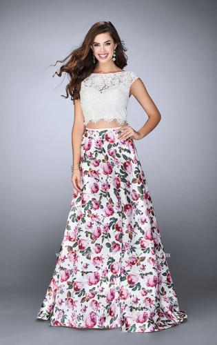 Picture of: Long A-line Two Piece Prom Dress with Floral Skirt in Print, Style: 24428, Main Picture