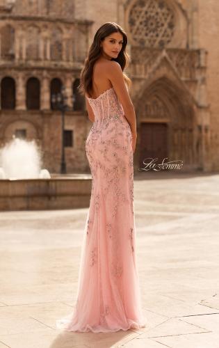Picture of: Strapless Embellished Lace Gown with Sheer Corset Bodice in Baby Pink, Style: 33853, Detail Picture 8