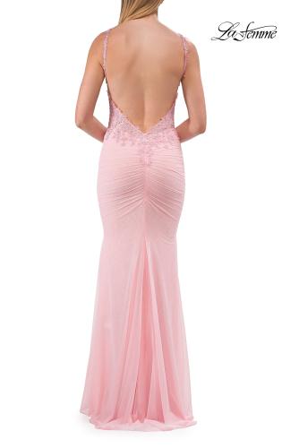 Picture of: Rhinestones Lace Fitted Gown with Scoop Neck and Low Back in Baby Pink, Style: 33721, Detail Picture 20