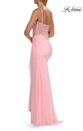 Picture of: Lace Bodice Gown with Ruched Skirt and High Slit in Baby Pink, Style: 33661, Detail Picture 7