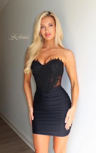 Picture of: Sheer Lace Corset Mini Dress in Black, Style 33317, Main Picture