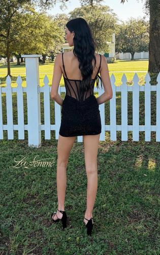 Picture of: Sheer Sparkle Corset Mini Dress in Black, Style: 33234, Back Picture