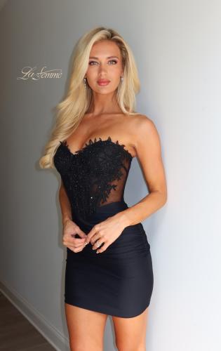 Picture of: Sheer Lace Corset Mini Dress in Black, Style 33317, Detail Picture 1