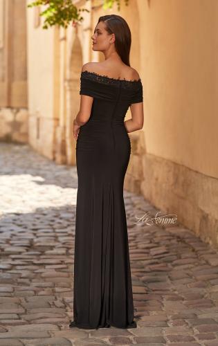 Picture of: Off the Shoulder Lace Trim Evening Gown in Black, Style: 33329, Back Picture