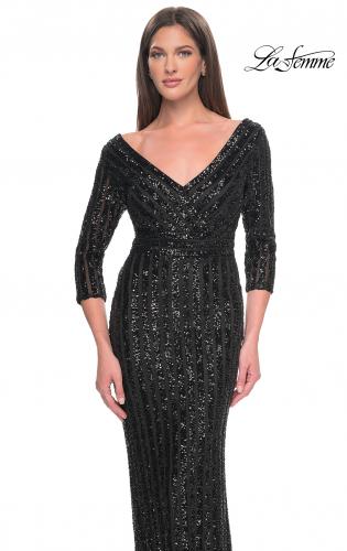 Picture of: Evening Dress in Unique Sequin Fabric with Sleeves in Black, Style: 31681, Detail Picture 1