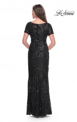 Picture of: Short Sleeve Print Sequin Evening Dress in Black, Style: 31852, Detail Picture 2