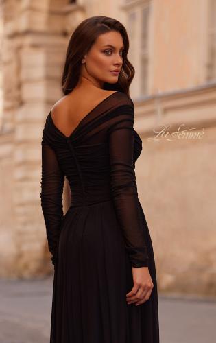 Picture of: Chic Off the Shoulder Net Jersey Gown with Long Sleeves in Black, Style: 32722, Detail Picture 2