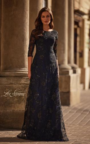 Picture of: Mother of the Bride Dress with Full Skirt and Illusion Neckline in Black Navy, Style: 30825, Main Picture