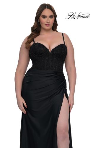 Picture of: Plus Size Prom Dress with Lace Corset Top and Jersey Skirt in Black, Style: 32449, Main Picture