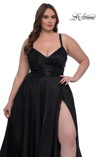 Picture of: Simple A-line Mikado Plus Dress with Slit in Black, Style: 33075, Detail Picture 8