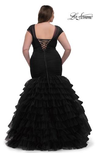 Picture of: Mermaid Curve Prom Dress with Ruffle Skirt in Black, Style: 32389, Back Picture