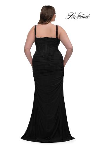 Picture of: Corset Net Jersey Plus Size Dress with V Neck in Black, Style: 32402, Back Picture