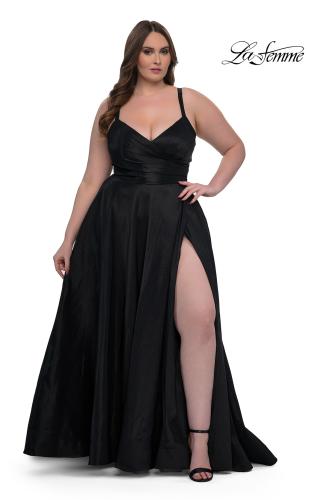 Picture of: Simple A-line Mikado Plus Dress with Slit in Black, Style: 33075, Detail Picture 2
