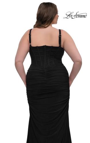Picture of: Corset Net Jersey Plus Size Dress with V Neck in Black, Style: 32402, Detail Picture 4