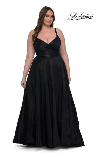 Picture of: Simple A-line Mikado Plus Dress with Slit in Black, Style: 33075, Detail Picture 4