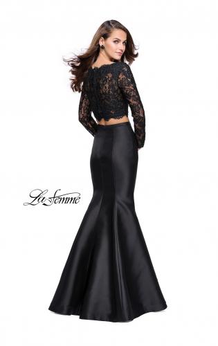 Picture of: Two Piece Mermaid Dress with Lace Top and Rhinestones in Black, Style: 25324, Back Picture