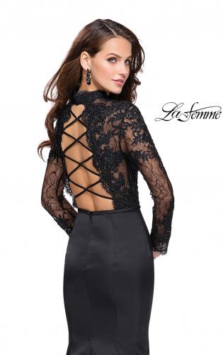 Picture of: Long sleeve Mermaid Mikado Prom Dress with Beading in Black, Style: 25677, Back Picture
