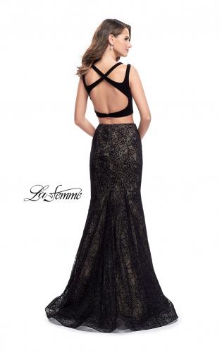 Picture of: Long Two Piece Prom Dress with Velvet Top in Black, Style: 25772, Back Picture