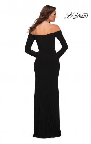 Picture of: Long Sleeve Off the Shoulder Black Jersey Gown in Black, Back Picture