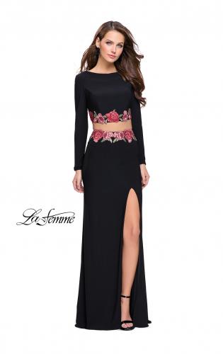 Picture of: Long Sleeve Two Piece Dress with Floral Applique in Black, Style: 25695, Detail Picture 1