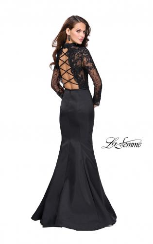 Picture of: Long sleeve Mermaid Mikado Prom Dress with Beading in Black, Style: 25677, Detail Picture 2