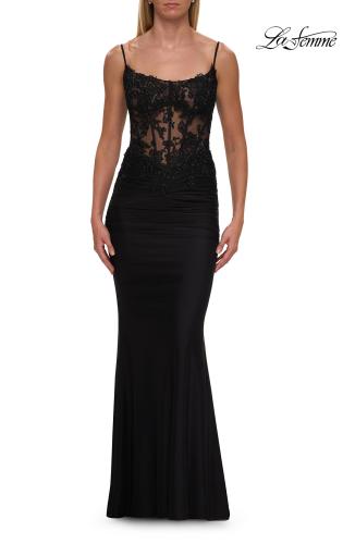 Picture of: Lace Corset Gown with Sheer Bodice and Rhinestones in Black, Style: 33774, Detail Picture 5