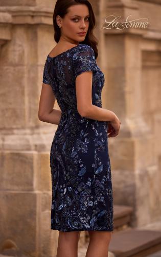 Picture of: Short Beaded Lace Dress with Illusion Top and Sleeves, Style: 29959, Back Picture