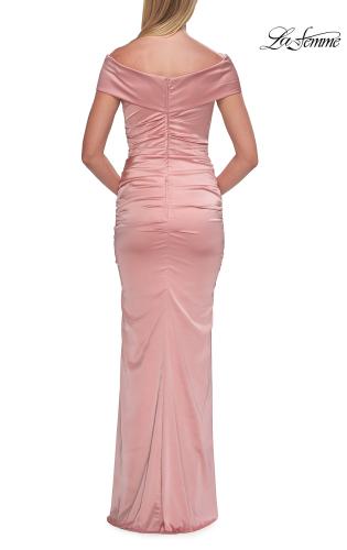 Picture of: Off-the-Shoulder Ruched Satin Evening Gown in Blush, Style: 33620, Detail Picture 4