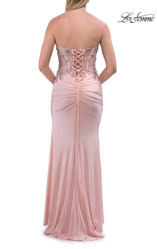 Picture of: Strapless Embellished Corset Gown with High Slit and Lace-Up Back in Blush, Style: 33761, Detail Picture 14