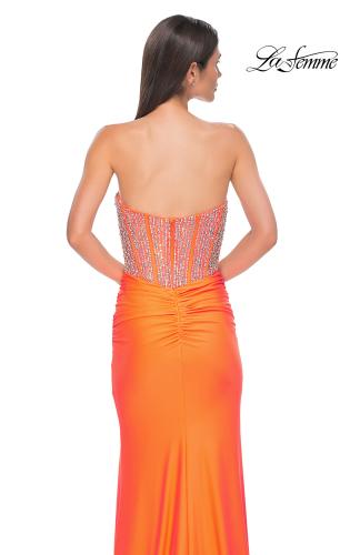 Picture of: Fabulous Prom Dress with Rhinestone Corset Bodice and Simple Skirt in Bright Orange, Style 32669, Detail Picture 16