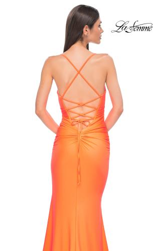 Picture of: Open Back Prom Dress with Rhinestone Detail Neckline in Bright Orange, Style 32851, Detail Picture 20