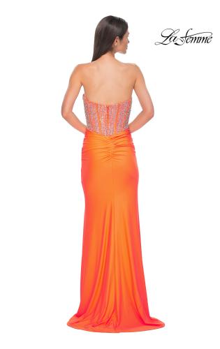 Picture of: Fabulous Prom Dress with Rhinestone Corset Bodice and Simple Skirt in Bright Orange, Style 32669, Detail Picture 6