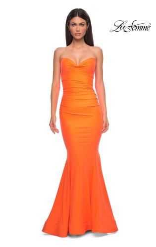 Picture of: Simple Jersey Mermaid Prom Dress with Sweetheart Neckline in Bright Orange, Style 32872, Detail Picture 7