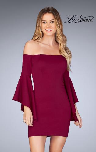 Picture of: Off the Shoulder Ruffle Sleeve Homecoming Dress in Burgundy, Style: 25033, Detail Picture 1