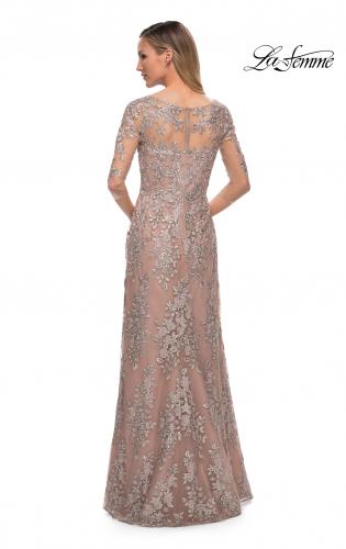 Picture of: Gorgeous Lace Long Gown with Three-Quarter Sleeves in Champagne, Back Picture