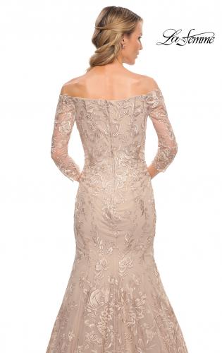 Picture of: Long Lace Mermaid Gown with Off the Shoulder Top in Pink, Style: 30164, Detail Picture 2