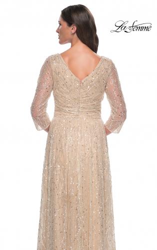 Picture of: Beaded Sequin Dress with Ruched Waist and V Neckline in Champagne, Style: 30911, Detail Picture 2