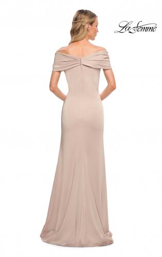 Picture of: Simply Chic Off the Shoulder Jersey Gown in Champagne, Detail Picture 6