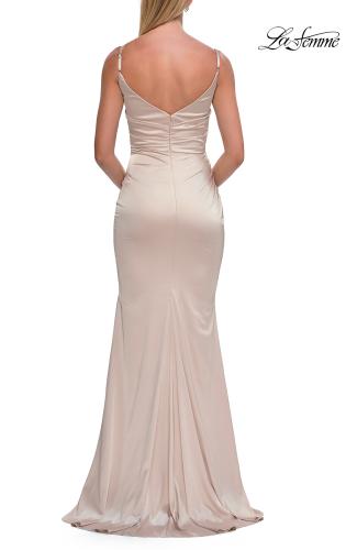 Picture of: Satin Fitted Gown with Gathered Bodice and Spaghetti Straps in Champagne, Style: 33421, Detail Picture 25