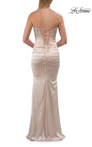 Picture of: Strapless Satin Gown with Ruching and Lace-Up Back in Champagne, Style: 33654, Detail Picture 4