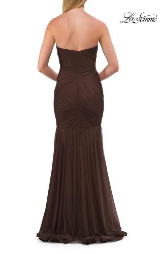 Picture of: Strapless Ruched Mesh Mermaid Evening Gown in Chocolate, Style: 33588, Detail Picture 9