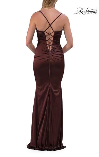 Picture of: Ruched Satin Gown with Sweetheart Neckline and Lace-Up Back in Chocolate, Style: 33764, Detail Picture 22