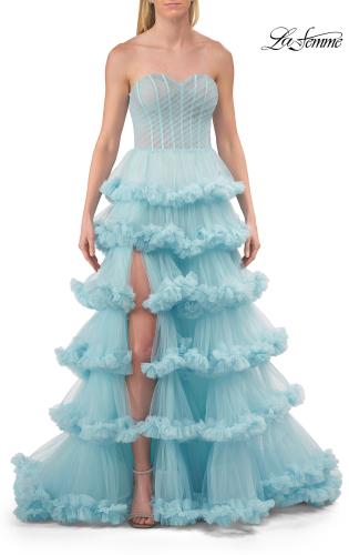 Picture of: Fabulous Tiered Ruffle Skirt Prom Dress with Strapless Top in Cloud Blue, Style: 33717, Detail Picture 21