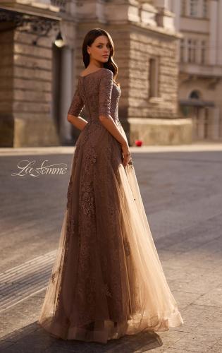 Picture of: Lace and Tulle A-line Gown with Three Quarter Sleeves, Style: 28036, Back Picture