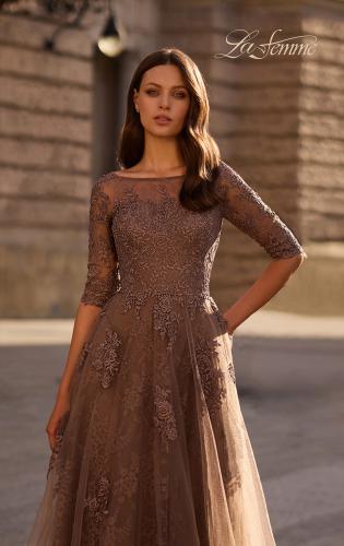 Picture of: Lace and Tulle A-line Gown with Three Quarter Sleeves, Style: 28036, Detail Picture 1