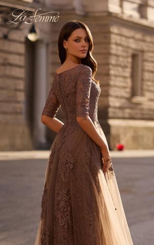 Picture of: Lace and Tulle A-line Gown with Three Quarter Sleeves, Style: 28036, Detail Picture 2